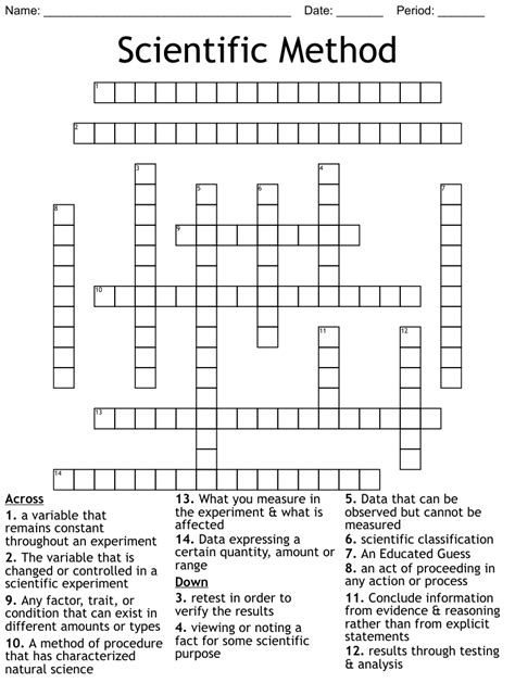 scientific method review worksheet crossword puzzle answers